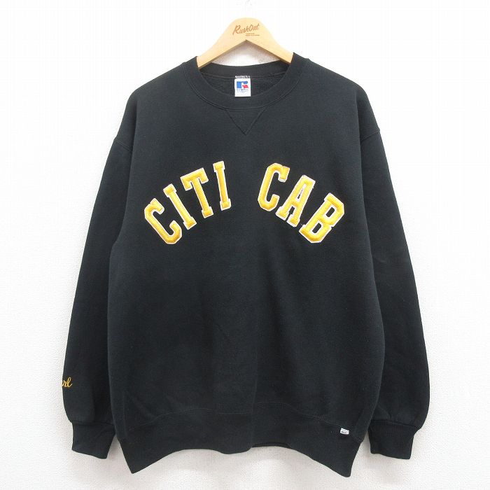 XL★古着 ラッセル 長袖 スウェット メンズ 90年代 90s CITI クルーネック USA製 黒 ブラック 25jul29 中古 スエット トレーナー トップス