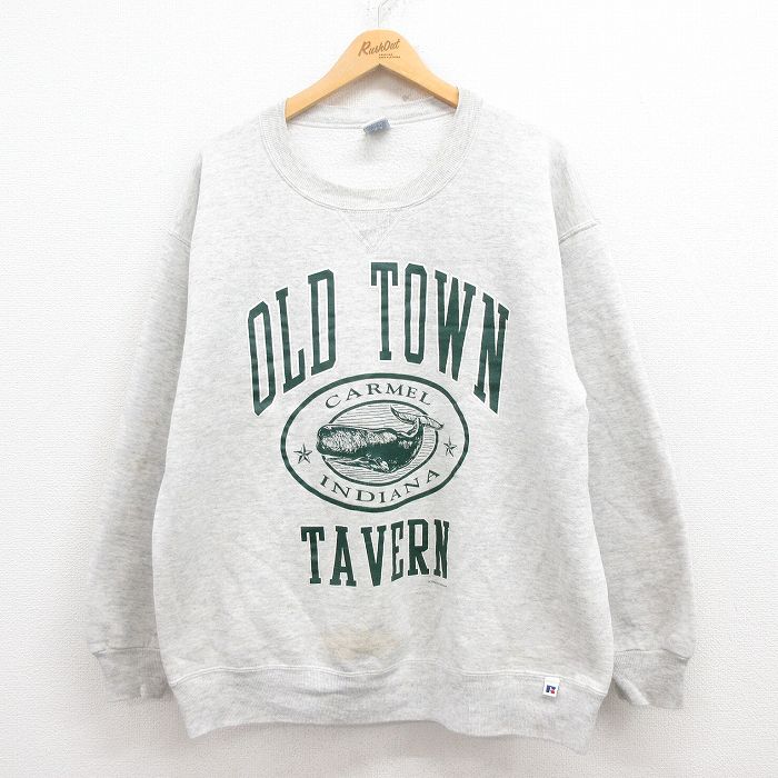 【20%OFF】XL★古着 ラッセル 長袖 スウェット メンズ 90年代 90s クジラ 大きいサイズ クルーネック USA製 グレー 霜降り 25jul29 中古 スエット トレーナー トップス
