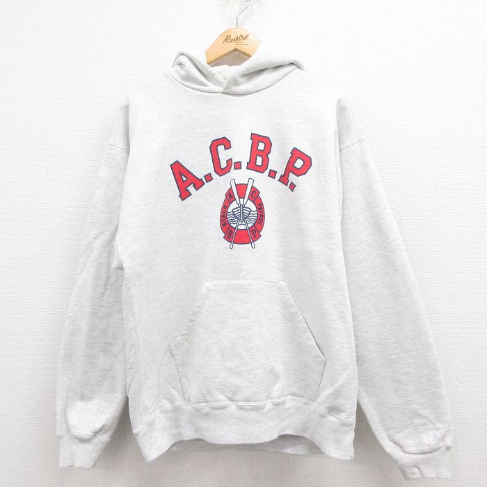 L★古着 ラッセル 長袖 スウェット パーカー メンズ 90年代 90s ACBP USA製 グレー 霜降り 25jul29 中古 スエット トレーナー トップス