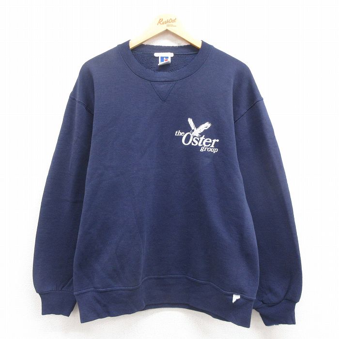 L★古着 ラッセル 長袖 スウェット メンズ 90年代 90s 鳥 USA製 紺 ネイビー 25jul29 中古 スエット トレーナー トップス