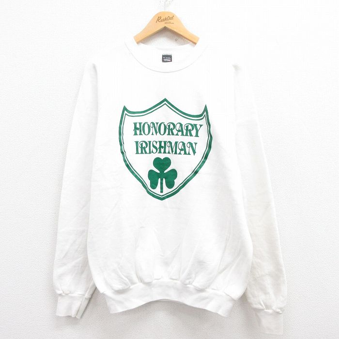 L★古着 スクリーンスターズ 長袖 スウェット メンズ 80年代 80s クローバー ラグラン クルーネック USA製 白 ホワイト 25jul31 中古 スエット トレーナー トップス