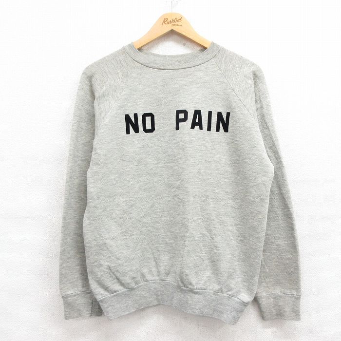 L★古着 長袖 スウェット メンズ 80年代 80s NO フロッキープリント ラグラン クルーネック ブランド 霜降り 25jul31 中古 スエット トレーナー トップス