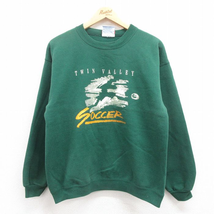 【50%OFF】M★古着 ヘインズ Hanes 長袖 スウェット メンズ 90年代 90s サッカー クルーネック 緑 グリーン 25jul31 中古 スエット トレーナー トップス