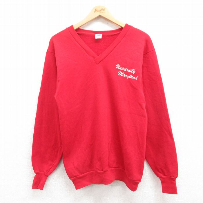 S★古着 ヘルスニット 長袖 スウェット メンズ 80年代 80s メリーランド Vネック USA製 赤 レッド 25jul31 中古 スエット トレーナー トップス