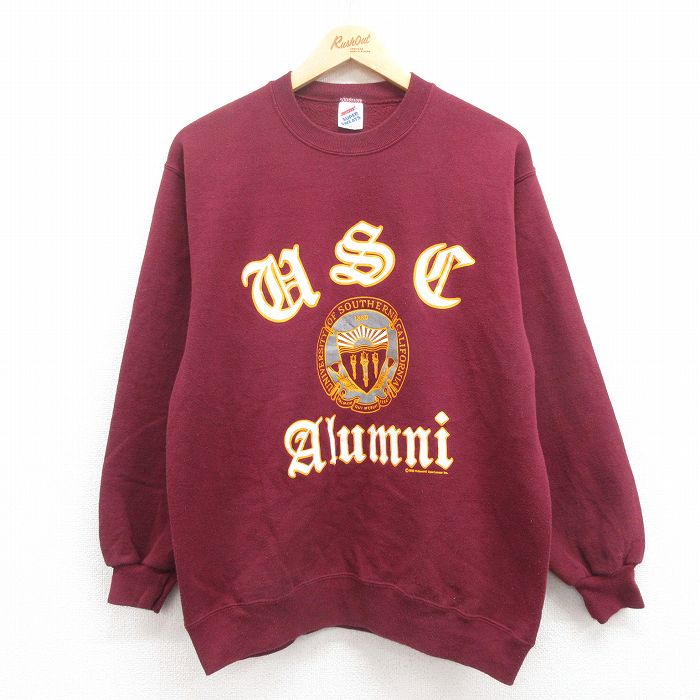 M★古着 ジャージーズ 長袖 スウェット メンズ 80年代 80s Alumni カレッジ USA製 エンジ 25jul31 中古 スエット トレーナー トップス