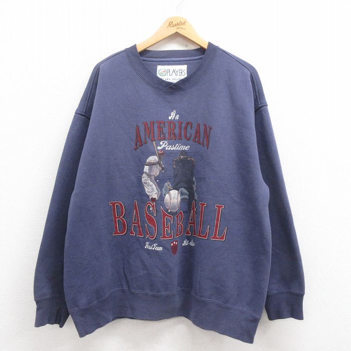 XL★古着 バンヒューセン 長袖 スウェット メンズ 00年代 00s ベースボール 大きいサイズ クルーネック 紺 ネイビー 25jul31 中古 スエット トレーナー トップス