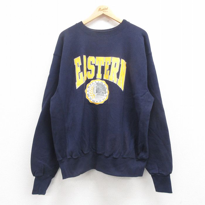 【20%OFF】XL★古着 長袖 スウェット メンズ 90年代 90s EASTERN 大きいサイズ クルーネック USA製 紺 ネイビー 【spe】 25jul31 中古 スエット トレーナー トップス