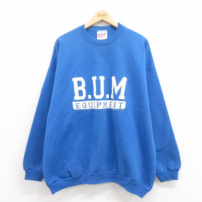 XL★古着 ヘインズ Hanes 長袖 スウェット メンズ 90年代 90s b.u.m.equipment 大きいサイズ クルーネック USA製 青 ブルー 25jul31 中古 スエット トレーナー トップス