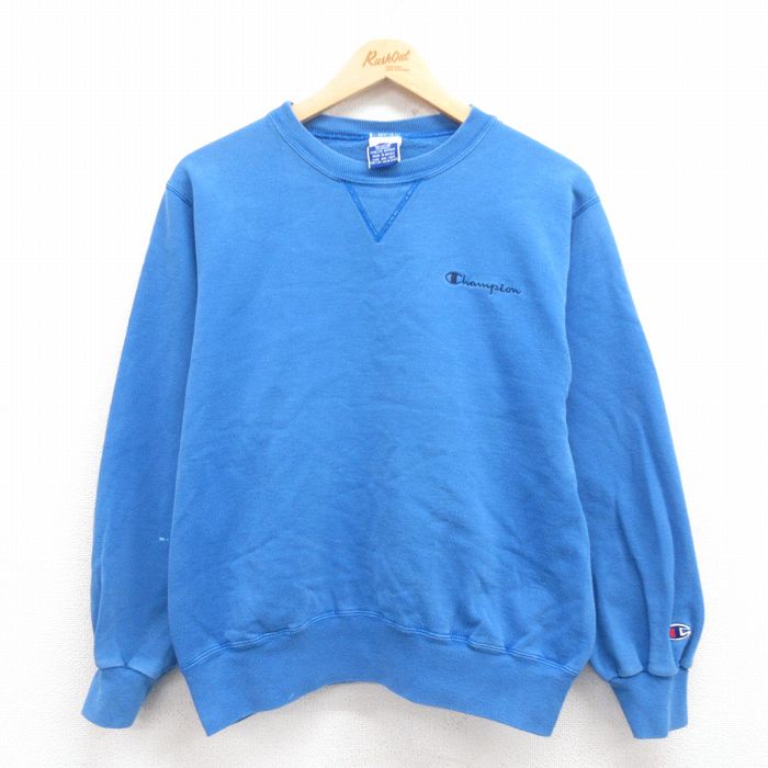 M★古着 チャンピオン Champion 長袖 スウェット メンズ 90年代 90s ワンポイントロゴ クルーネック 青 ブルー 25jul31 中古 スエット トレーナー トップス