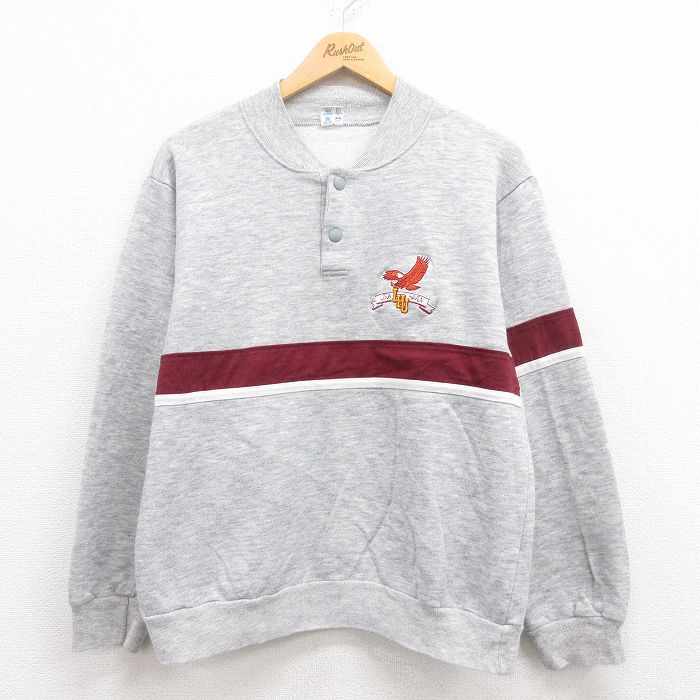 M★古着 チャンピオン Champion 長袖 スウェット メンズ 80年代 80s 鳥 ヘンリーネック USA製 グレー 霜降り 【spe】 25jul31 中古 スエット トレーナー トップス