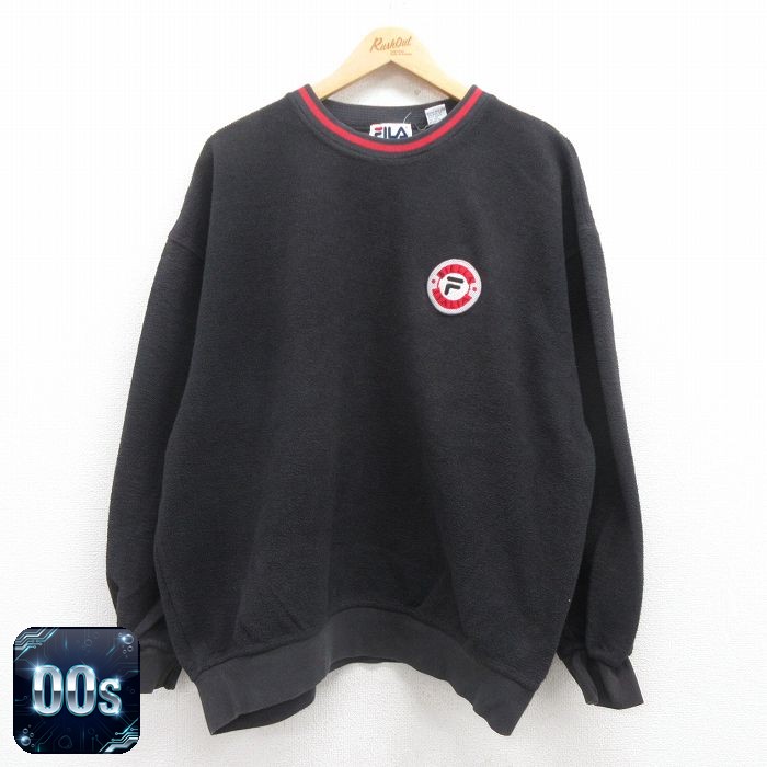 【50%OFF】フィラ 00s 長袖スウェット ワンポイントロゴ ブラック XL | 古着