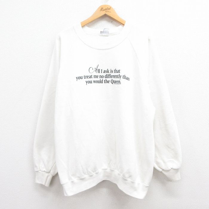 【20%OFF】XL★古着 長袖 スウェット メンズ 90年代 90s メッセージ 大きいサイズ ラグラン クルーネック USA製 白 ホワイト 25aug01 中古 スエット トレーナー トップス