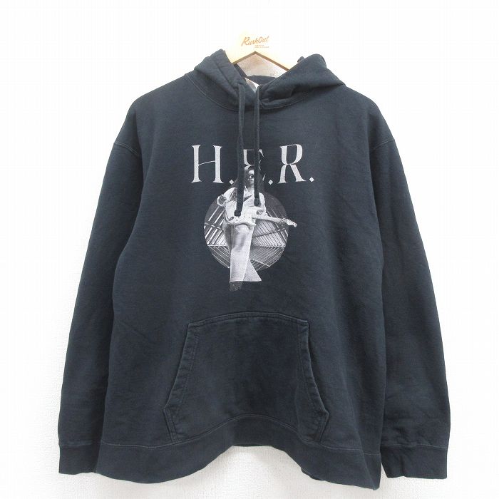 XL★古着 長袖 ロック バンド スウェット パーカー メンズ ハー H.E.R. 黒 ブラック 25aug01 中古 スエット トレーナー トップス