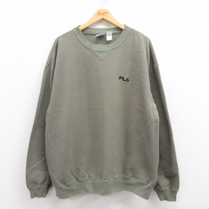 【50%OFF】XL★古着 フィラ FILA 長袖 スウェット メンズ 00年代 00s ワンポイントロゴ 大きいサイズ クルーネック カナダ製 薄緑 グリーン 25aug01 中古 スエット トレーナー トップス
