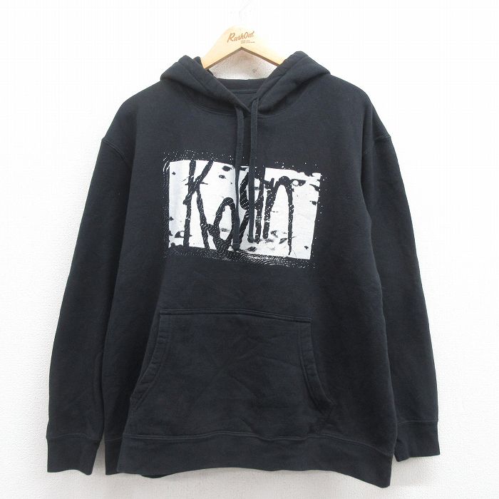 XL★古着 長袖 ロック バンド スウェット パーカー メンズ コーン KORN 黒 ブラック 【spe】 25aug01 中古 スエット トレーナー トップス