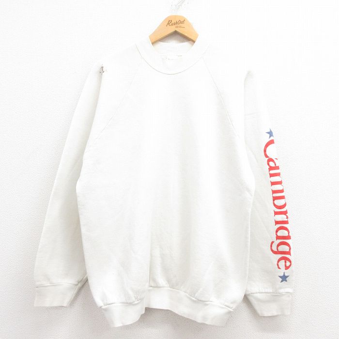 【50%OFF】XL★古着 フルーツオブザルーム 長袖 スウェット メンズ 90年代 90s Cambridge ラグラン クルーネック USA製 白 ホワイト 25aug01 中古 スエット トレーナー トップス