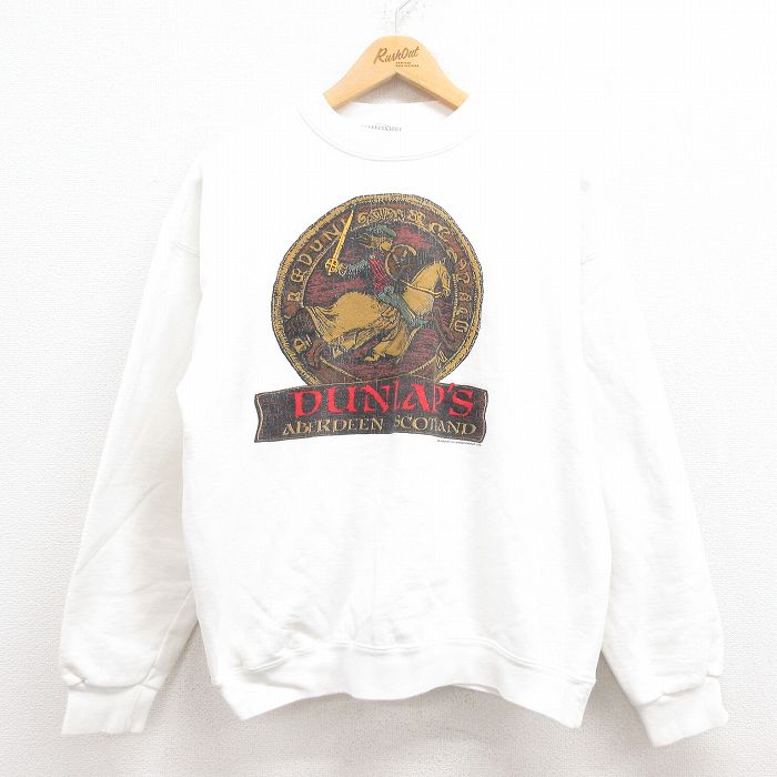 L★古着 長袖 スウェット メンズ 80年代 80s DUNLAPS クルーネック USA製 白 ホワイト 25aug01 中古 スエット トレーナー トップス