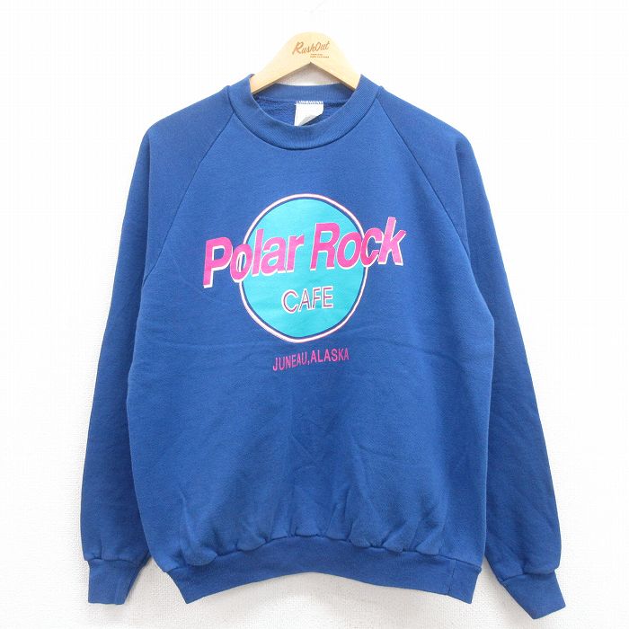 L★古着 長袖 スウェット メンズ 80年代 80s Polar Rock ラグラン クルーネック USA製 青 ブルー 25aug01 中古 スエット トレーナー トップス