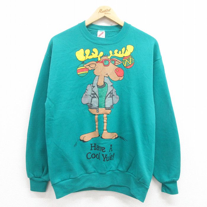 M★古着 ジャージーズ 長袖 スウェット メンズ 80年代 80s シカ クルーネック USA製 緑 グリーン 25aug01 中古 スエット トレーナー トップス
