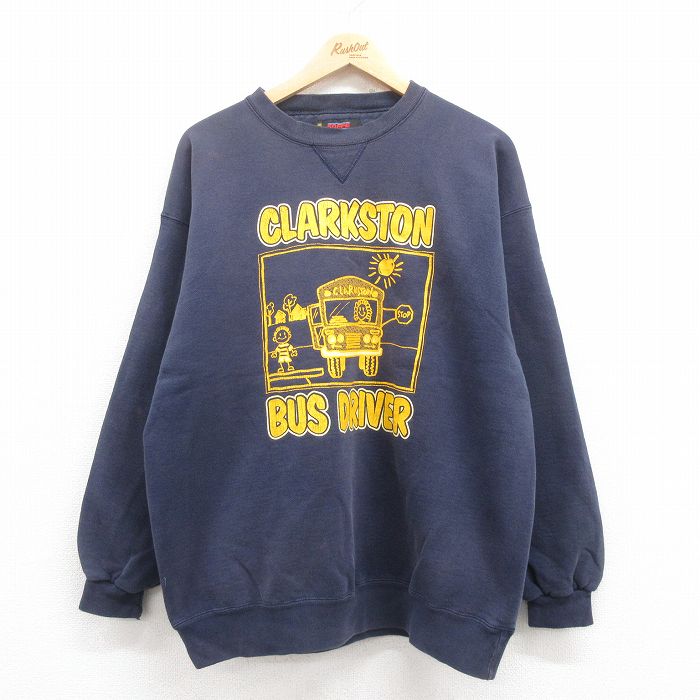L★古着 長袖 スウェット メンズ 90年代 90s バス クルーネック USA製 紺 ネイビー 25aug01 中古 スエット トレーナー トップス