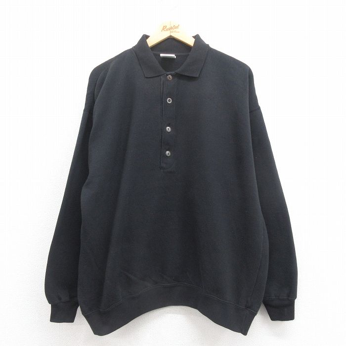 XL★古着 長袖 スウェット メンズ 00年代 00s 無地 大きいサイズ 襟付き 黒 ブラック 25aug04 中古 スエット トレーナー トップス