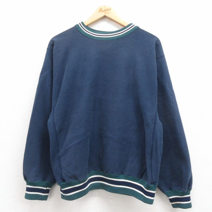 L★古着 長袖 スウェット メンズ 90年代 90s 無地 クルーネック 紺 ネイビー 25aug04 中古 スエット トレーナー トップス