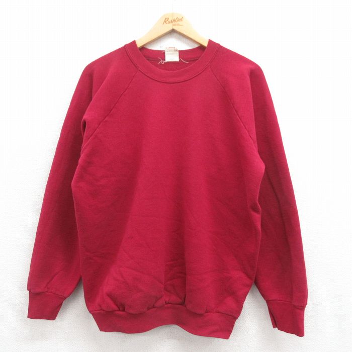 L★古着 フルーツオブザルーム 長袖 スウェット メンズ 80年代 80s 無地 ラグラン クルーネック USA製 エンジ 25aug04 中古 スエット トレーナー トップス