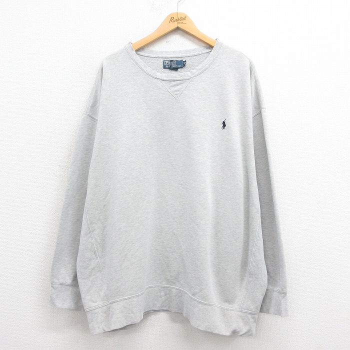 XL★古着 ラルフローレン Ralph Lauren 長袖 ブランド スウェット メンズ 90年代 90s ワンポイントロゴ 大きいサイズ クルーネック グレー 霜降り 25aug05 中古 スエット トレーナー トップス