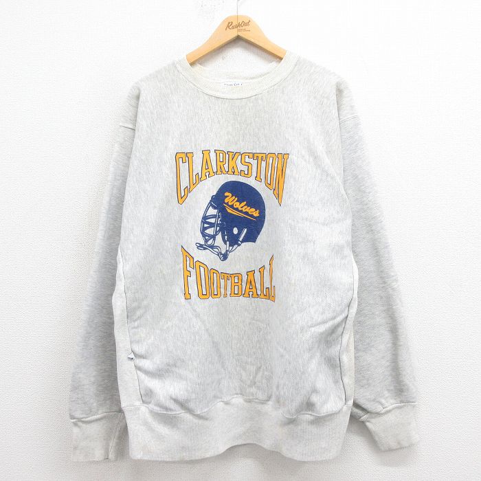 【20%OFF】XL★古着 マジェスティック 長袖 スウェット メンズ 90年代 90s フットボール USA製 グレー 霜降り 25aug05 中古 スエット トレーナー トップス