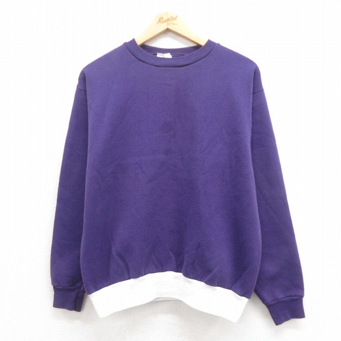 M★古着 TULTEX 長袖 スウェット メンズ 90年代 90s 無地 ツートンカラー クルーネック 紫 パープル 【spe】 25aug05 中古 スエット トレーナー トップス