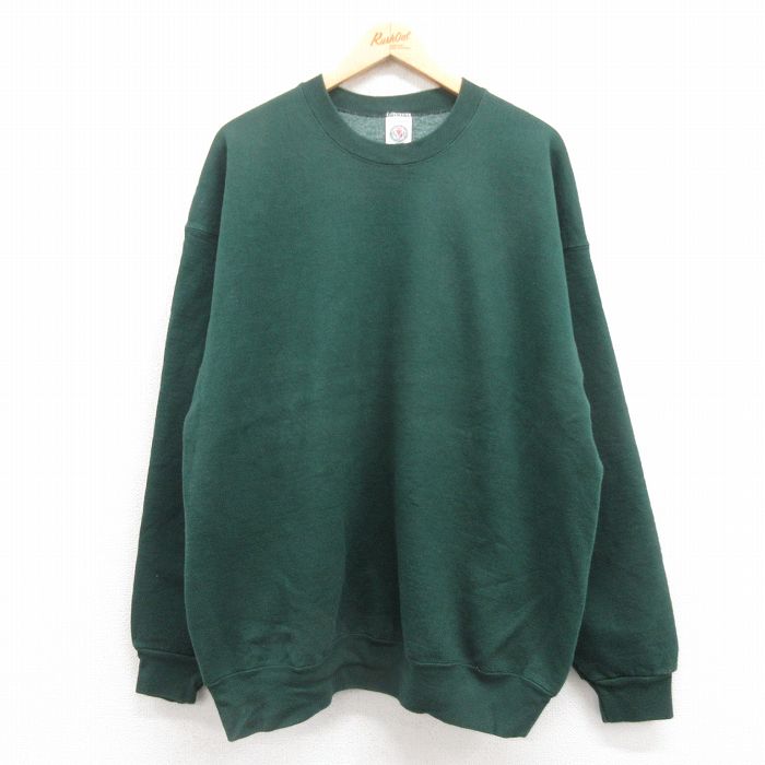 XL★古着 長袖 スウェット メンズ 90年代 90s 無地 大きいサイズ クルーネック USA製 緑 グリーン 25aug05 中古 スエット トレーナー トップス