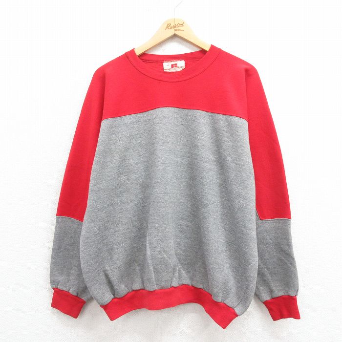 XL★古着 ラッセル 長袖 スウェット メンズ 90年代 90s 無地 ツートンカラー USA製 グレー 霜降り 【spe】 25aug05 中古 スエット トレーナー トップス