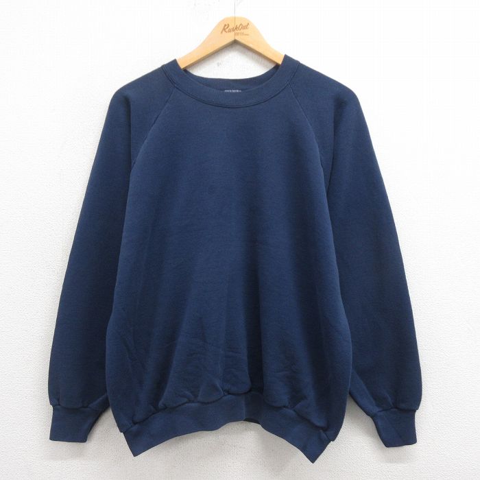 XL★古着 フルーツオブザルーム 長袖 スウェット メンズ 90年代 90s 無地 ラグラン クルーネック USA製 紺 ネイビー 25aug05 中古 スエット トレーナー トップス