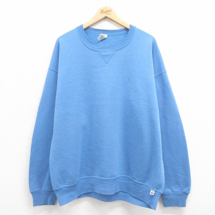 XL★古着 ラッセル 長袖 スウェット メンズ 00年代 00s 無地 大きいサイズ クルーネック 水色 25aug05 中古 スエット トレーナー トップス