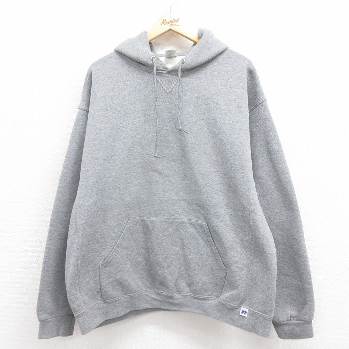 XL★古着 ラッセル 長袖 スウェット パーカー メンズ 00年代 00s 無地 大きいサイズ グレー 霜降り 25aug05 中古 スエット トレーナー トップス