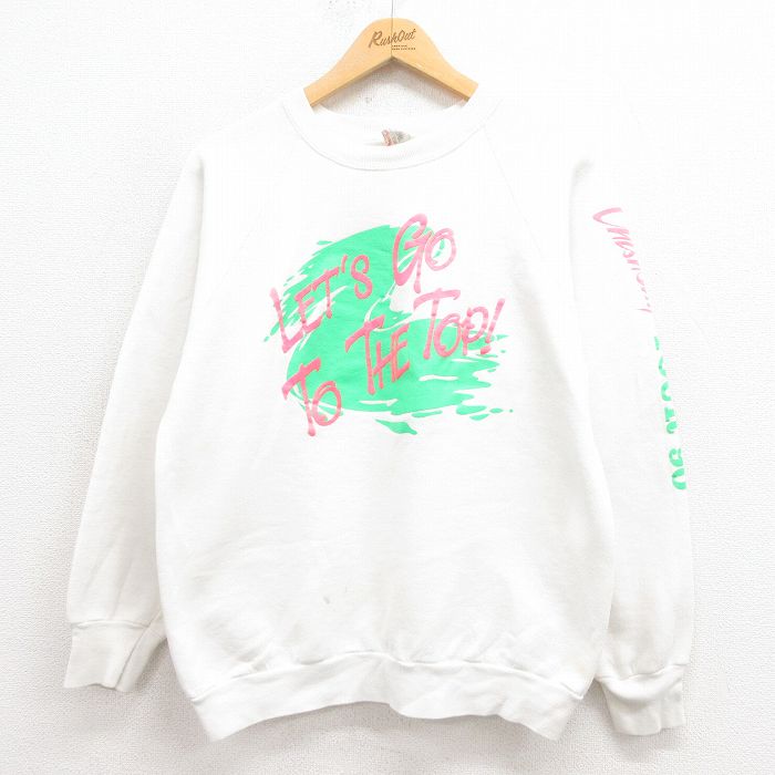 【20%OFF】M★古着 フルーツオブザルーム 長袖 スウェット メンズ 90年代 90s LETS ラグラン クルーネック USA製 白 ホワイト 25aug06 中古 スエット トレーナー トップス