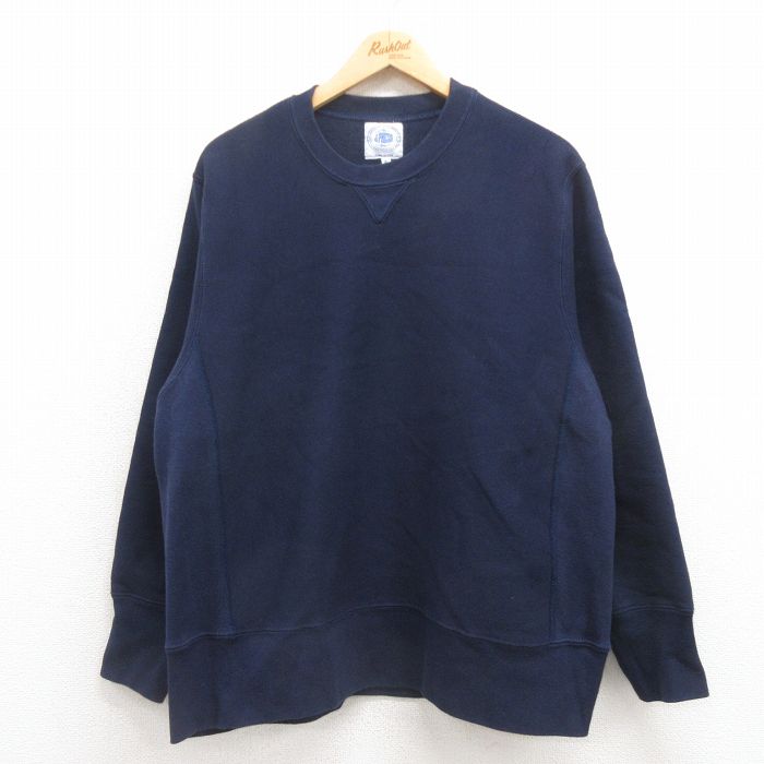 XL★古着 長袖 スウェット メンズ 無地 クルーネック USA製 紺 ネイビー 25aug06 中古 スエット トレーナー トップス