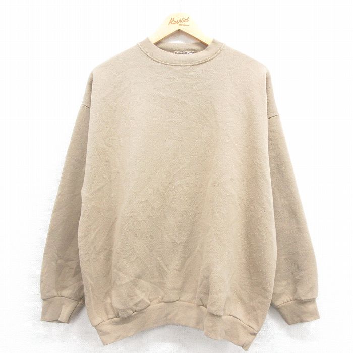 XL★古着 TULTEX 長袖 スウェット メンズ 90年代 90s 無地 クルーネック USA製 ベージュ カーキ 25aug08 中古 スエット トレーナー トップス