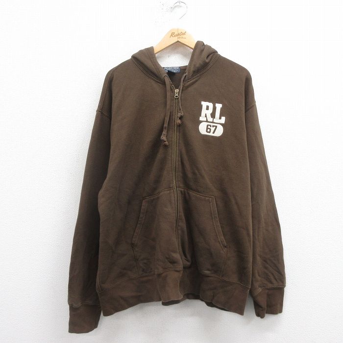 XL★古着 ラルフローレン Ralph Lauren ポロジーンズ 長袖 ブランド フルジップ スウェット パーカー メンズ 大きいサイズ こげ茶 ブラウン 【spe】 25aug08 中古 スエット トレーナー トップス