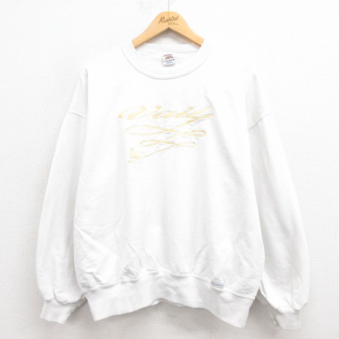 XL★古着 Crazy Shirts 長袖 スウェット メンズ 90年代 90s スキー 刺繍 クルーネック USA製 白 ホワイト 25aug08 中古 スエット トレーナー トップス
