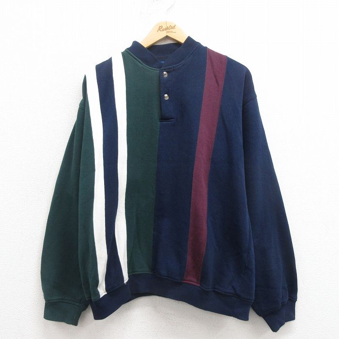 タウンクラフト 00s 長袖スウェット ヘンリーネック ネイビー XL | 古着