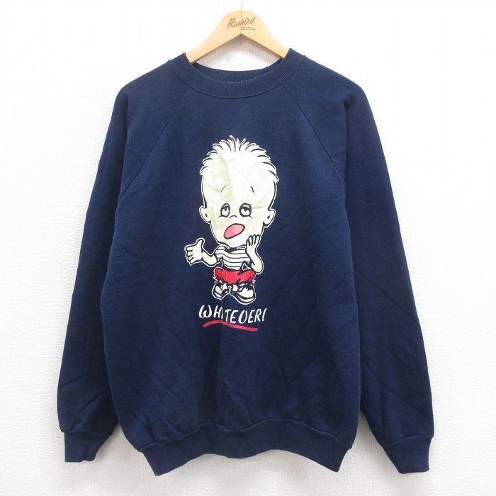 【20%OFF】L★古着 ヘインズ Hanes 長袖 スウェット メンズ 90年代 90s 少年 ラグラン クルーネック USA製 紺 ネイビー 25aug09 中古 スエット トレーナー トップス
