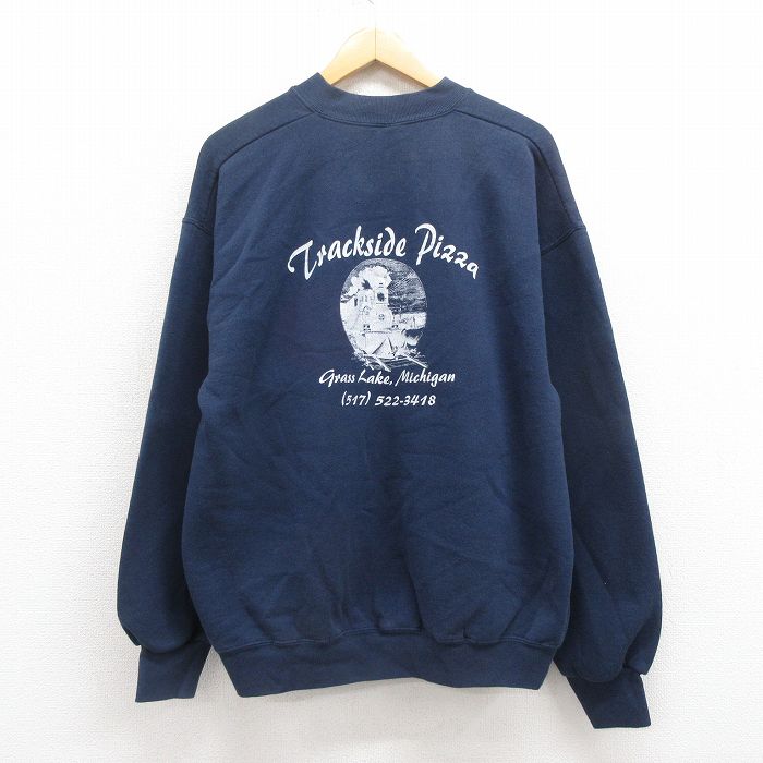 XL★古着 フルーツオブザルーム 長袖 スウェット メンズ 90年代 90s 汽車 クルーネック USA製 紺 ネイビー 25aug09 中古 スエット トレーナー トップス