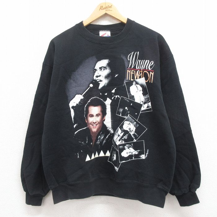 【20%OFF】L★古着 ジャージーズ 長袖 ロック バンド スウェット メンズ 90年代 90s ウェインニュートン クルーネック USA製 黒 ブラック 【spe】 25aug09 中古 スエット トレーナー トップス