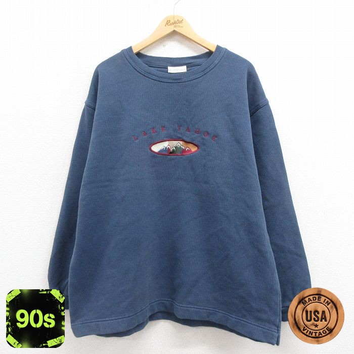 タホ 90s 長袖スウェット 刺繍 ネイビー XL | 古着