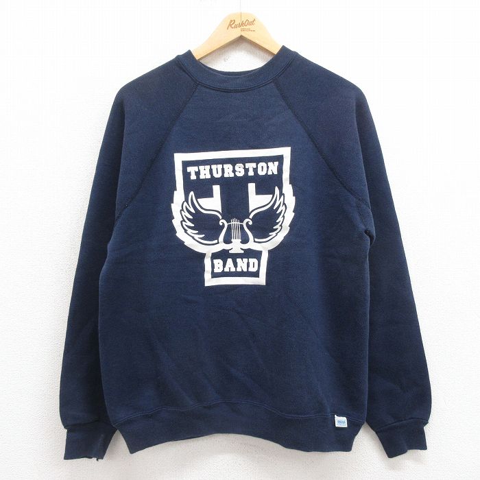 M★古着 ディスカス 長袖 スウェット メンズ 90年代 90s THURSTON ラグラン クルーネック USA製 紺 ネイビー 25aug09 中古 スエット トレーナー トップス
