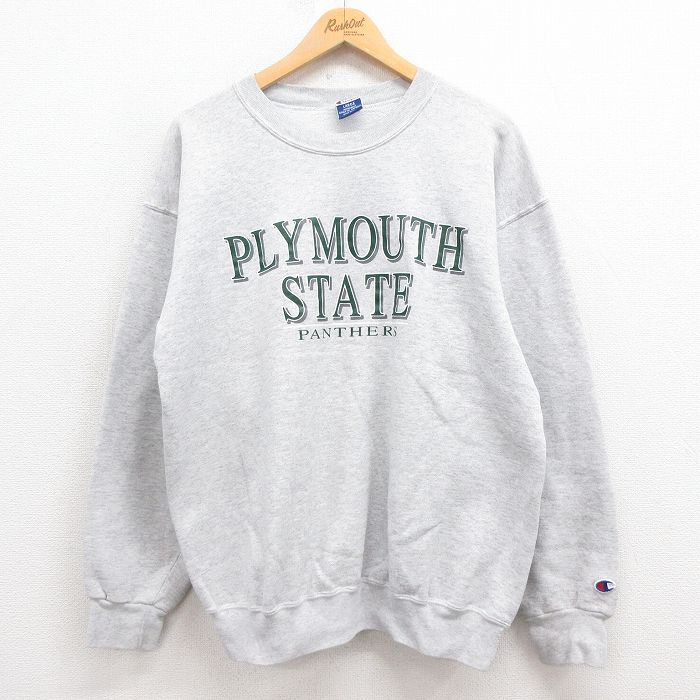 【20%OFF】L★古着 チャンピオン champion 長袖 スウェット メンズ 90年代 90s PLYMOUTH クルーネック USA製 グレー 霜降り 25aug09 中古 スエット トレーナー トップス