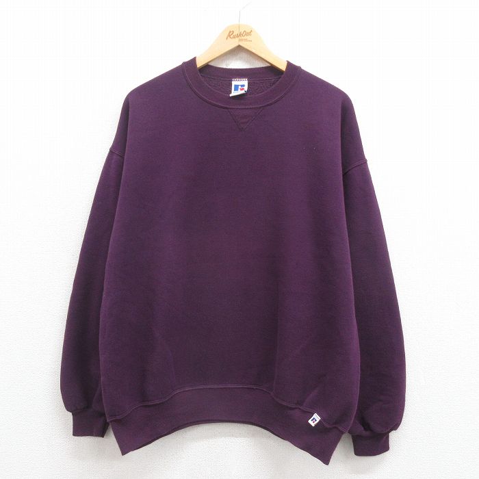 XL★古着 ラッセル 長袖 スウェット メンズ 90年代 90s 無地 クルーネック USA製 紫 パープル 【spe】 25aug22 中古 スエット トレーナー トップス