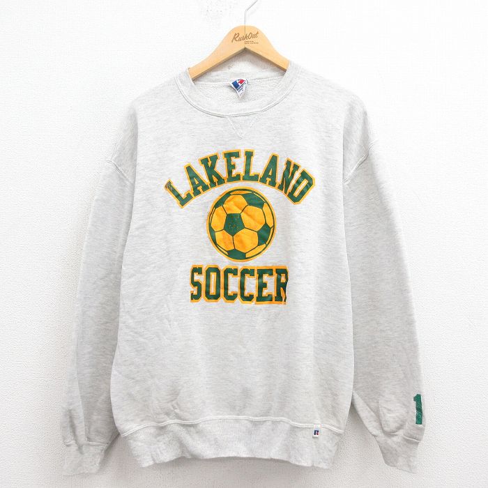 L★古着 ラッセル 長袖 スウェット メンズ 90年代 90s サッカー クルーネック USA製 グレー 霜降り 25aug23 中古 スエット トレーナー トップス