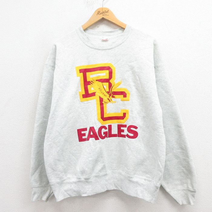 L★古着 長袖 スウェット メンズ 90年代 90s BC クルーネック USA製 グレー 霜降り 25aug23 中古 スエット トレーナー トップス
